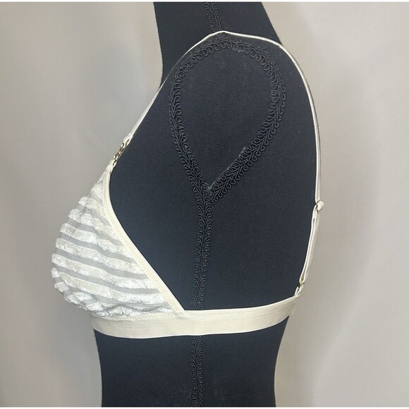 AERIE Velvet Mesh Stripe Triangle Ivory Bralette SIZE MEDIUM NWT - Picture 2 of 8
